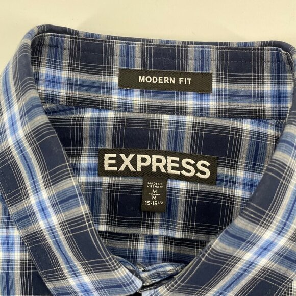 Express Modern Fit Blue Plaid Button Up Shirt Mens Size Medium Office Business - Picture 4 of 8